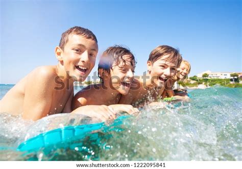 Happy Boys Swimming Sea On Air Stock Photo 1222095841 Shutterstock