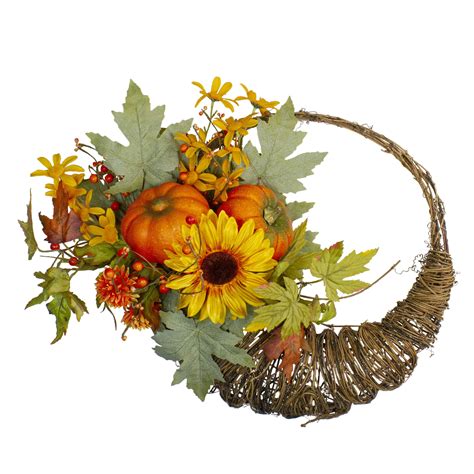 Pumpkin And Sunflower Fall Harvest Artificial Cornucopia Wreath 20