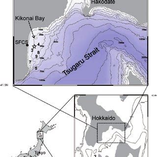 Map of the study site in the Tsugaru Strait, Japan. The lower panel ...