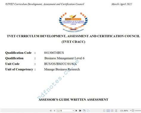 Manage Business Research Level 6 TVET CDACC March April 2022 Past