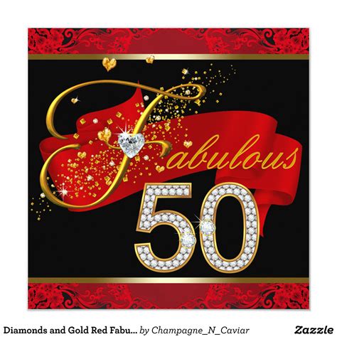 Diamonds And Gold Red Fabulous 50th Birthday Party Invitation Zazzle