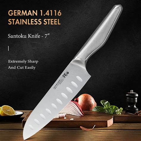 TURWHO 7 Inch Professional Japanese Santoku Knife High Carbon German 1