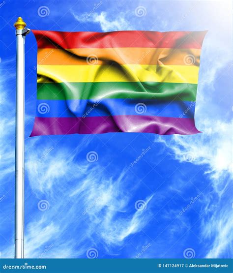 Blue Sky And Mast With Hanged Waving Flag Of Pride Stock Illustration