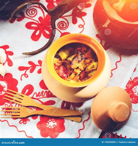 Traditional Belarusian and Ukrainian Cuisine. Appetizing Meat Di Stock