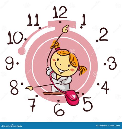 Stick Kid Girl Showing Using Her Arm As Hand Clock Pointing 8 O`clock ...