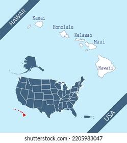 Hawaii Counties Labeled On Usa Map Stock Vector Royalty Free