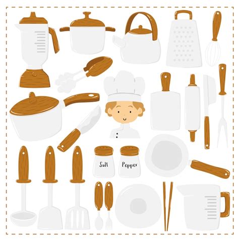 Lindo chef y utensilios de cocina colección Vector Premium