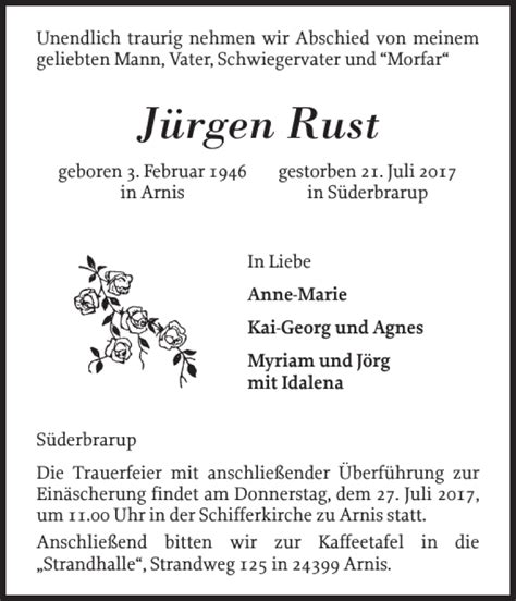 Traueranzeigen Von J Rgen Rust Sh Z Trauer