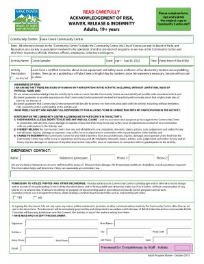 Fillable Online Acknowledgement Of Risk Waiver Release Fax