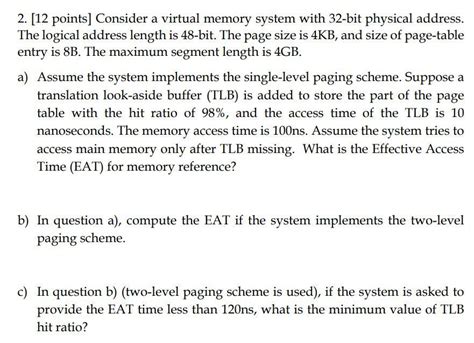 Solved 2 12 Points Consider A Virtual Memory System With Chegg