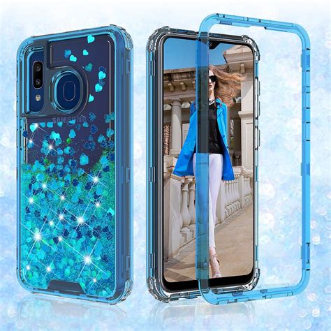 Samsung Galaxy A20 A30 A50 Case Clear Glitter Bling Liquid Heavy Duty Triple Layer Hard