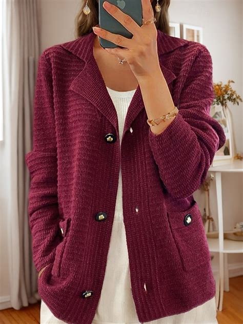 Pull Chandail Gilet Cardigan Pull Veste Femme Tricoter Col De Chemise