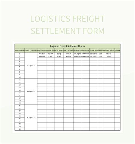 Free Logistics Freight Settlement Form Templates For Google Sheets And