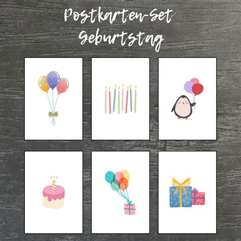 Set Of Postcards Birthday Greeting Cards Balloons Birthday Cake Gifts