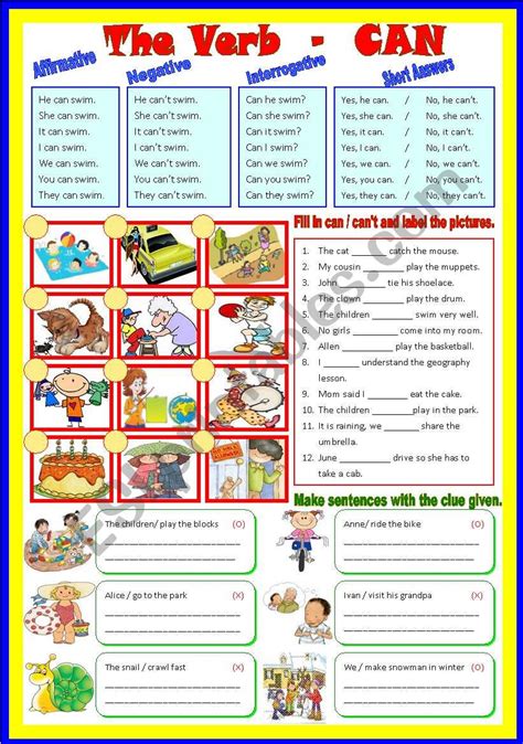 Auxiliary Verb Can Can´t Bw And Keys Esl Worksheet By Shusu Euphe