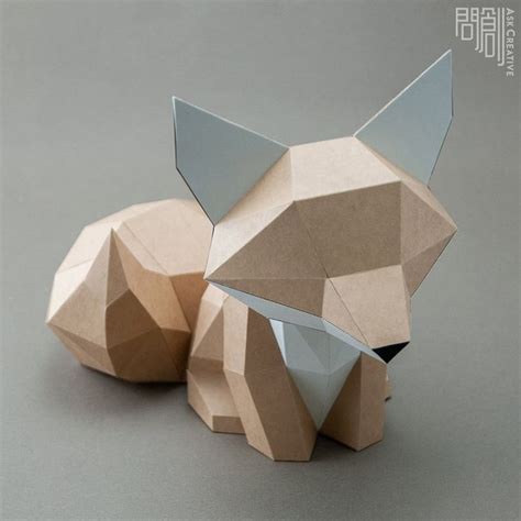 Fox Paper Modelpapercraft Diy Low Poly Pdf Papercraft Etsy Instru Es