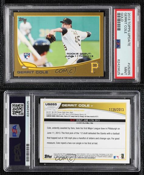 2013 Topps Update Rookie Debut Gold 1136 2013 Gerrit Cole US265 PSA 9