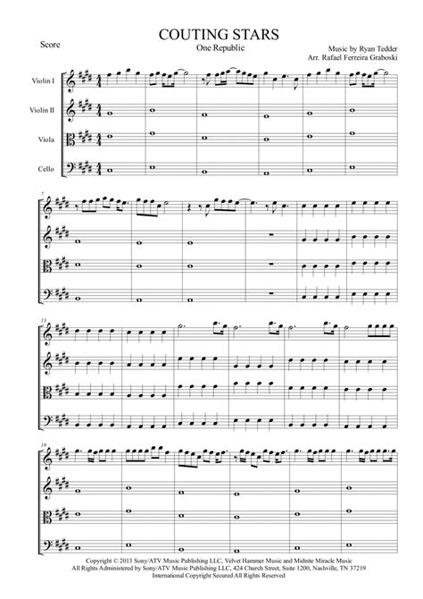 Counting Stars By Onerepublic String Quartet Digital Sheet Music