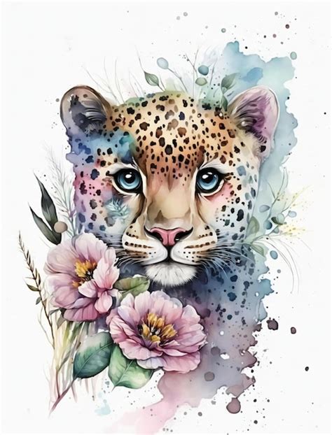 Premium Ai Image A Watercolor Painting Of A Leopard With Flowers