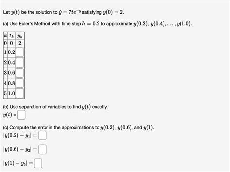 Solved Let Y T Be The Solution To Y˙ 7te−y Satisfying