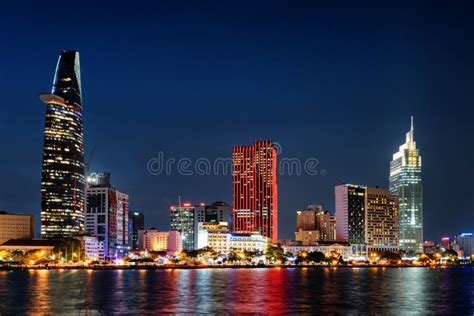 Ho Chi Minh City Skyline at Night. Colorful Cityscape Stock Image ...