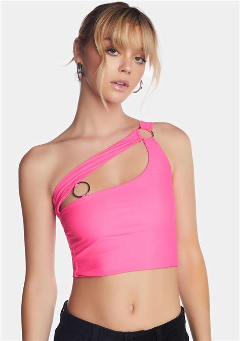 The Kript One Shoulder Cut Out O Ring Crop Top Pink Dolls Kill