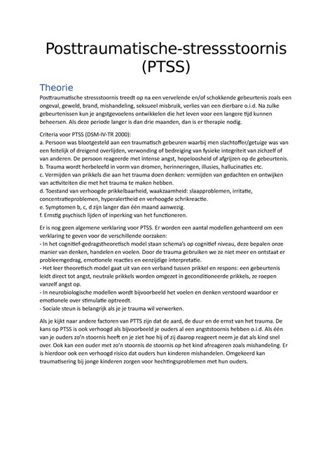 Ptss Theorie Dit Is Een Mini Samenvatting Van Het Hoofdstuk Van