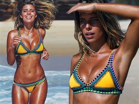 Natasha Oakley Pours Killer Curves Into Stitched Triangle Bikini Daily Mail Online