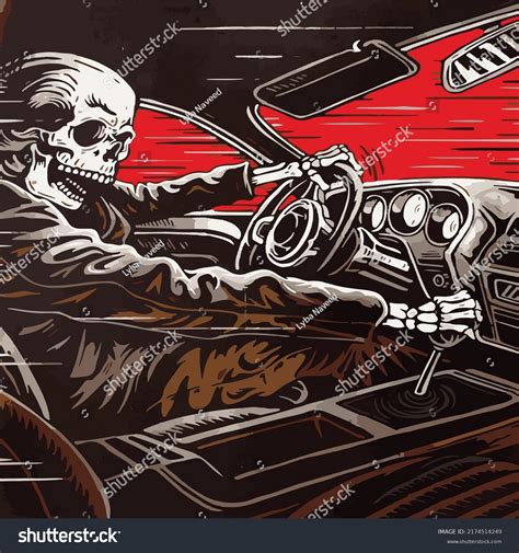 Skeleton Driving Car Halloween Style Stock Vector Royalty Free