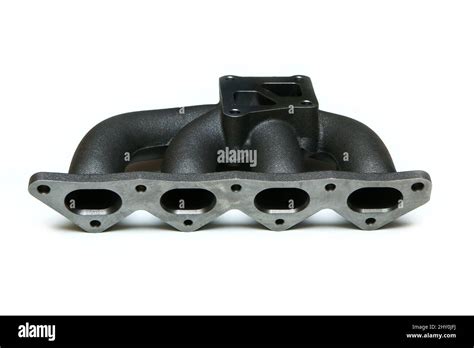 cast iron car engine air intake manifold isolated   white