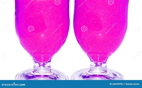 Pink Cocktails Glasses Couple Close Up Isolated On White Background ...