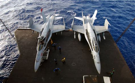 US Navy USN Sailors Assigned To The Air Department Aboard The Nimitz