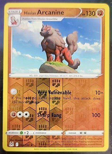 Hisuian Arcanine Lost Origin Reverse Holo Rare Pokemon Card Ebay