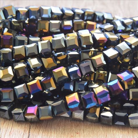 4mm Faceted Glass Cube Beads Black Ab Somerset Beads