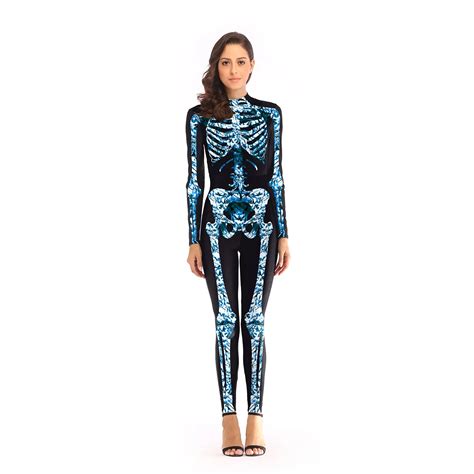 Adult Womens Day Of Dead Costume Black Blue Bones Skeleton Costumes