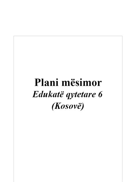 Plani mësimor Edukatë qytetare 6 Kosovë Shtëpia Botuese Albas