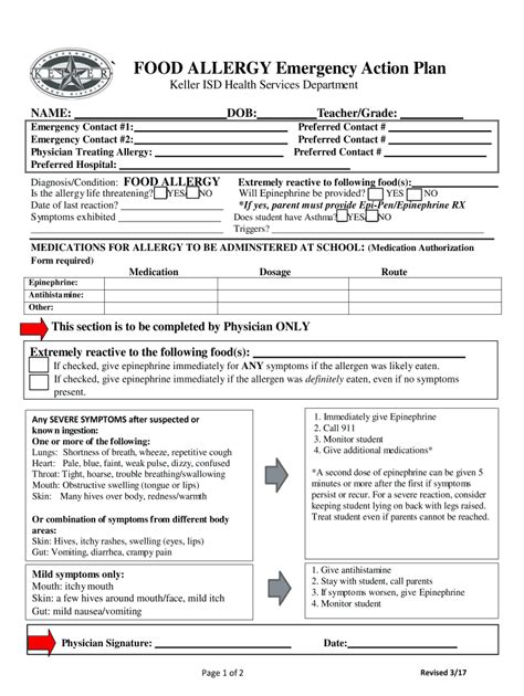 Printable Food Allergy Form Template