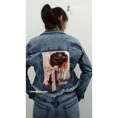 Jual MC Girl Jaket Jeans Premium Crop Sobek Gambar Rawis Jacket