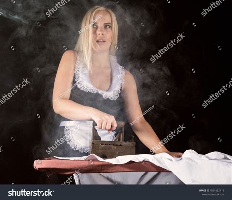 Sexy Blonde Woman Housekeeper Suit Ironing Stock Photo 1021562413 Shutterstock