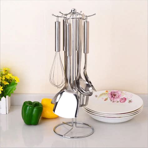 NC 6 Hook Metal Plating Kitchen Spatula Spoon Turner Ladle Utensils Holder Stand Organizer Rack ...