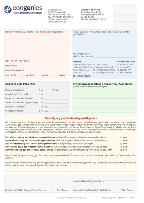 Formulare Humangenetik MVZ Osnabrück