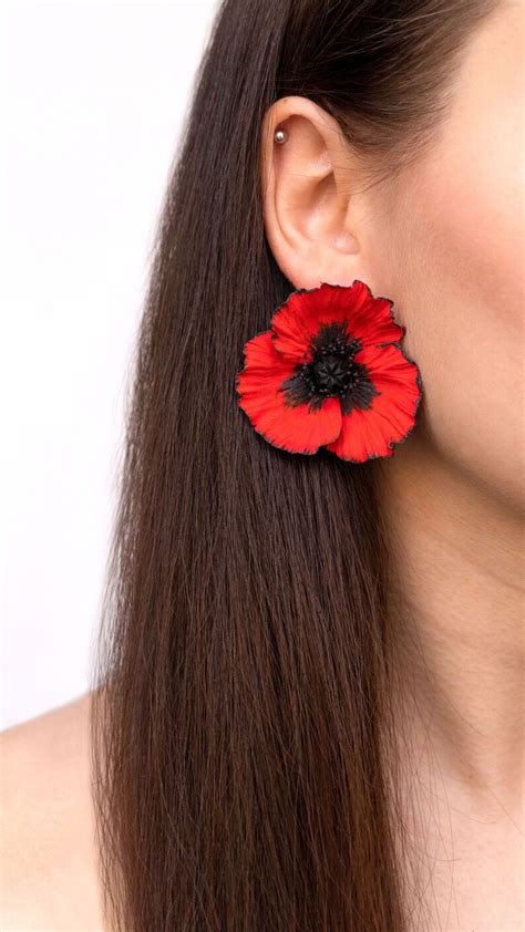 Red Poppy Earrings Clay Flower Earrings California Poppy Etsy