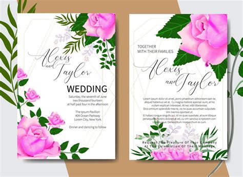 Carte D Invitation De Mariage Aquarelle Avec Des Roses Dans Les Coins