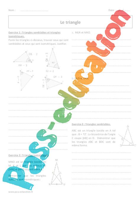 Triangles isométriques semblables 2nde Exercices corrigés PDF à