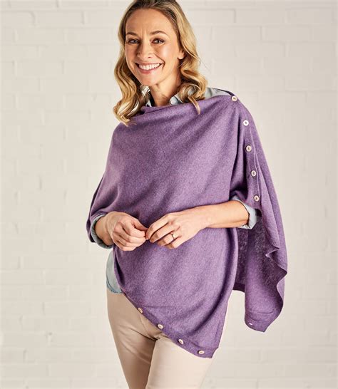 Lavender Marl Womens Cashmere And Merino Button Poncho Woolovers Us