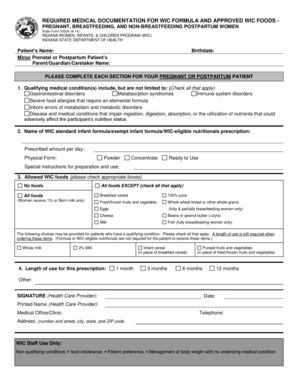 Fillable Online In REQUIRED MEDICAL DOCUMENTATION FOR WIC FORMULA AND