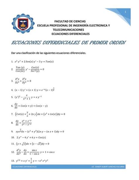 Ecuaciones Diferenciales De Primer Orden Hever Carrasco Pardo UDocz