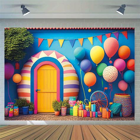 1pc, Happy Birthday Photography Backdrop, Vinyl Cartoon Rainbow Balloon Photo Birthday Party ...