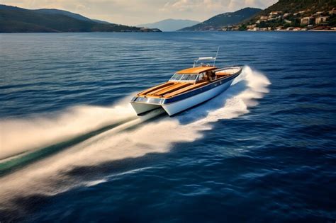 Premium Ai Image Aerial View Of Luxury Speedboat Floating On The Sea