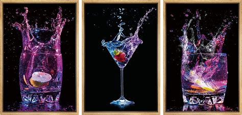 Aaberic Framed Canvas Print Wall Art Set Purple Blue Splashes Of Wine